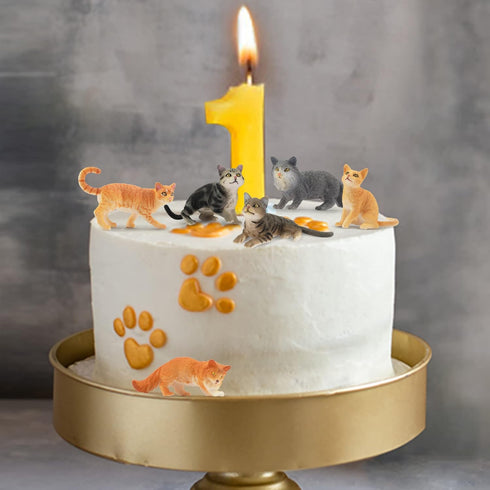 Toymany 8PCS Cat Figurines Set, Realistic Grey & Orange Cat Figures, Kitten Toys for Kids Birthday Gift