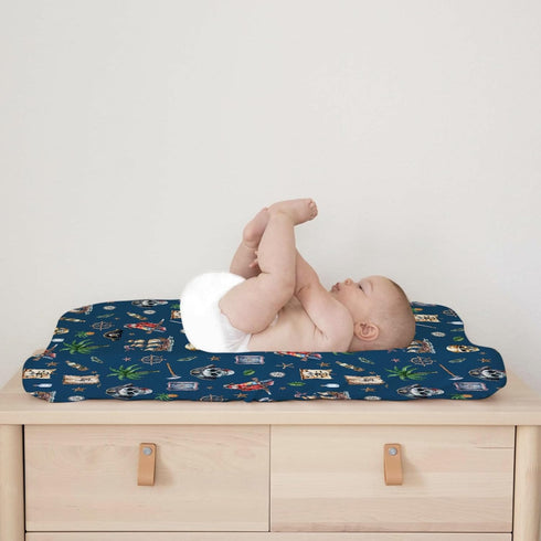 Ocean Pirate Ship Changing Pad Covers for Boys, Nautical Nursery Fitted Diaper Sheets, 32''x16''