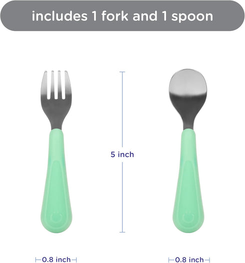 Set, 2 Pack Ubbi Toddler Utensils Stainless Steel Fork & Spoon with Easy-Grip Silicone Handles, Kids Silverware