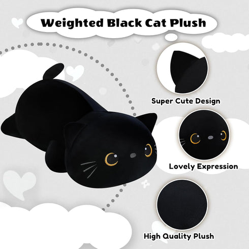 Finebee Boys(23.6" 3.1Lbs) Weighted Black Cat Stuffed Animals, Cute Weighted Black Cat Plush, Soft Stuffed Weighted