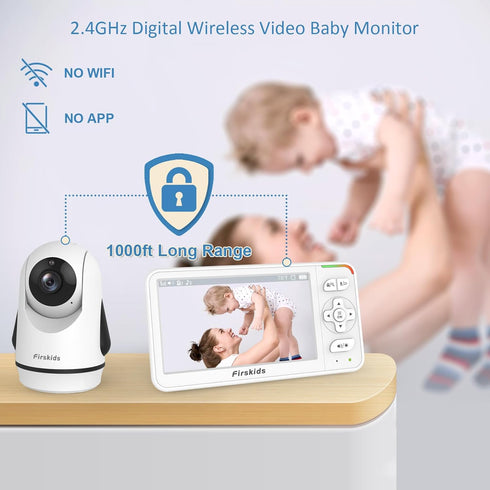 Firskids 5" 2-Way 32H Mode,1000ft Baby Monitor with Camera and Audio, No WiFi Travel Baby Monitor, Pan Tilt Zoom Baby