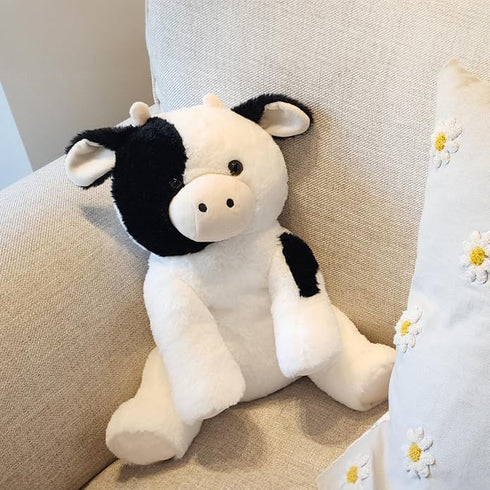 Calf Cow Stuffed Animals Plush Toys for Kids Boy Girl Bedtime Birthday Gift, Stuffed Holstein Friesian Cow, 14 inches Black and White