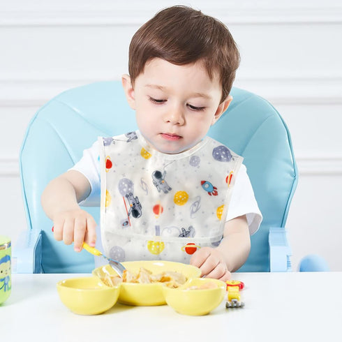 6 Pcs Baby Feeding Bibs Toddler Waterproof Bib Set with Crumb Catcher Pocket for 6-12 Months