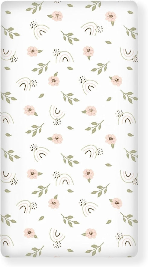 Winpema Flowers and Rainbow Fitted Crib Sheet Floral Style Baby Crib Sheet Fit