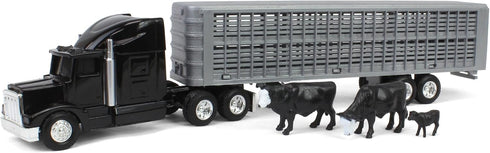ERTL 1/64 Black Semi Truck with Cattle Trailer and Cattle 45967
