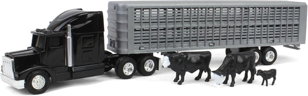 ERTL 1/64 Black Semi Truck with Cattle Trailer and Cattle 45967