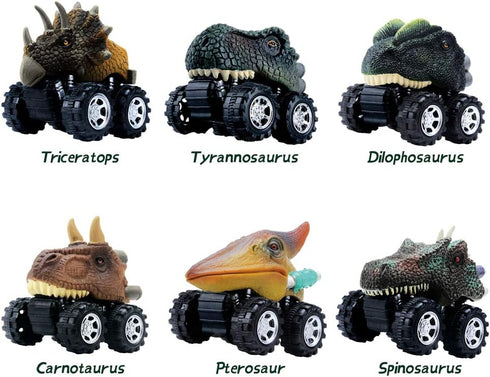 DINOBROS Dinosaur Toy Pull Back Cars 6 Pack for Boys Age 3-7, Dino T-Rex Games