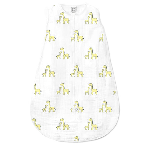 SwaddleDesigns Cotton Muslin Sleeping Sack, Unisex Baby Wearable Blanket, Mommy & Baby Giraffe, Yellow, Medium 6-12