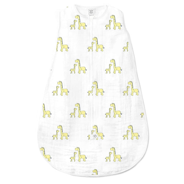 SwaddleDesigns Cotton Muslin Sleeping Sack, Unisex Baby Wearable Blanket, Mommy & Baby Giraffe, Yellow, Medium 6-12