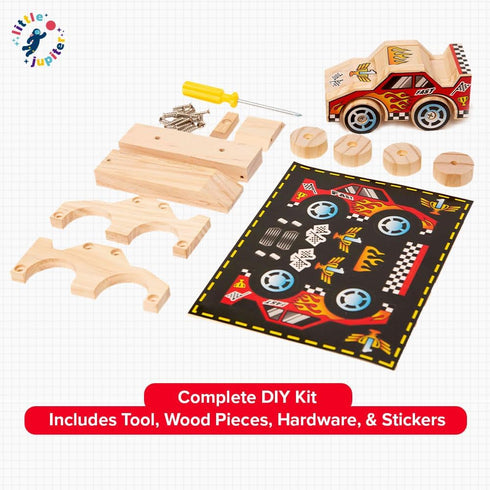 DIY Wooden Race Car with Stickers - Kids Building Kit, STEM Building Toys for Ages 4-7