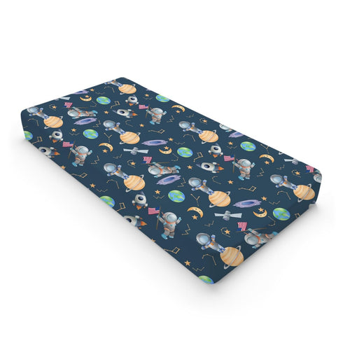 Cartoon Outer Space Galaxy Ship Changing Pad Cover, Cute Spaceman Moon Stars for Baby Boy Girl, Soft Breathable
