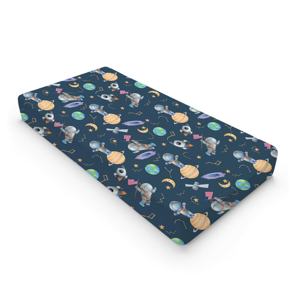 Cartoon Outer Space Galaxy Ship Changing Pad Cover, Cute Spaceman Moon Stars for Baby Boy Girl, Soft Breathable