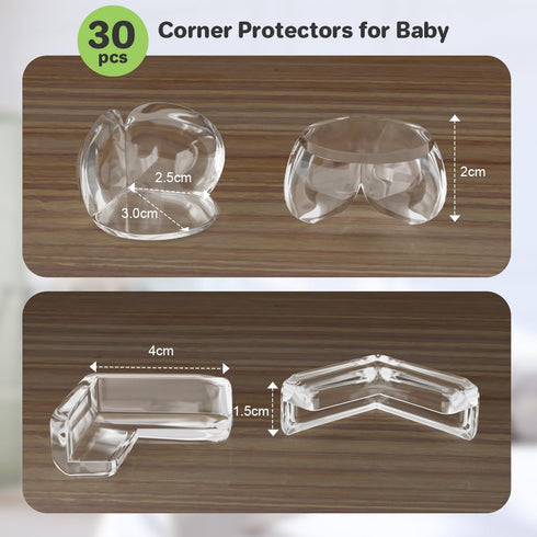 30 Pack Clear Baby Corner Protectors, L-Shaped & Spherical Furniture Edge Guards for Baby Proofing Soft PVC Table