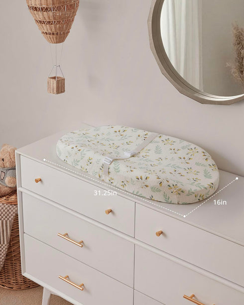 Blissful Diary Muslin Baby Changing Pad with Waterproof Lining Foam, Baby Changing Table Pad with Cover for Dressers