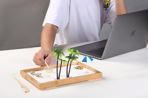 Japanese Zen Garden for Desk, Mini Small Beach Zen Garden Kit for Desk, Meditation Accessories Desktop Sandbox