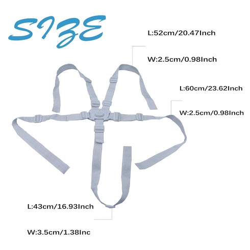 White 5 Point Harness Seat Belt Stroller Harness Safety Harness Belt, Adjustable Harness Strap for High Chair and Pushchair, Universal 5 Point Harness Belt for Child Kid