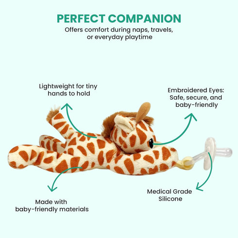 Detachable Pacifier Holder Silicone Pacifier with Stuffed Animal Removeable Baby Pacifier Holder for Cuddling