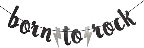 Born to Rock Glitter Banner for Rock Birthday Party Decorations, Black
