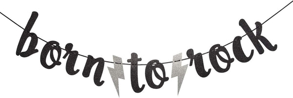 Born to Rock Glitter Banner for Rock Birthday Party Decorations, Black