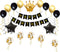 Birthday Party Decorations KIT - Happy Birthday Banner, Gold Crown Balloon, Gold and Black Latex Balloons