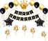 Birthday Party Decorations KIT - Happy Birthday Banner, Gold Crown Balloon, Gold and Black Latex Balloons