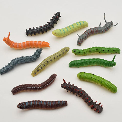 24Pcs Simulation Caterpillar Plastic Fake Worm Crawling Halloween Prank Toy, Educational Learning Toys for Kids