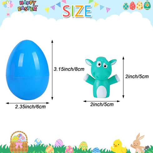 12 Pack Easter Eggs Prefilled with Animal Finger Puppets, Easter Basket Stuffers Plastic Easter Eggs Fillers Surprise