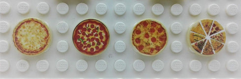 Set of 6 Custom Stickers Food Restaurant City Building Bricks Pizza Pie Toys Custom MOC Town Box Tiles 2x2x2 & Round 2x2 Great Gift idea for Kids Ages 4+ Plastic