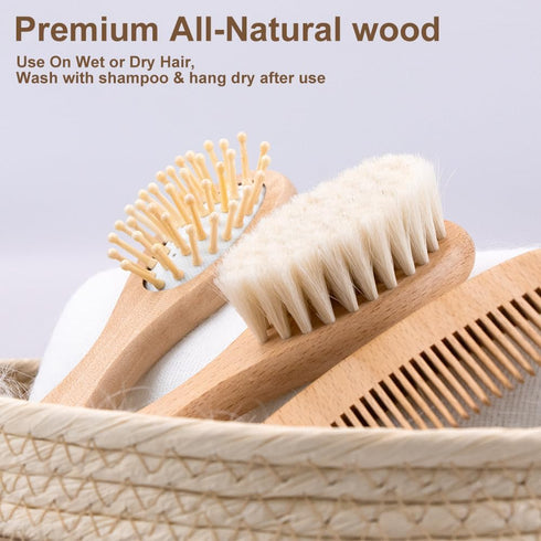 Set Personalized Wooden Hair Brush with Soft Goat Bristles - Perfect for Newborns and Toddlers, Cradle Cap Brush