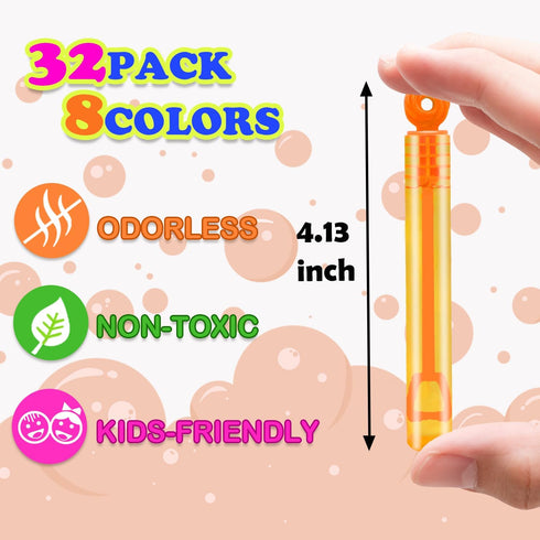 Kids Party Goodie Gift Bag Stuffer Fillers - 32 Pack Mini Pocket Bubble Wand Toys