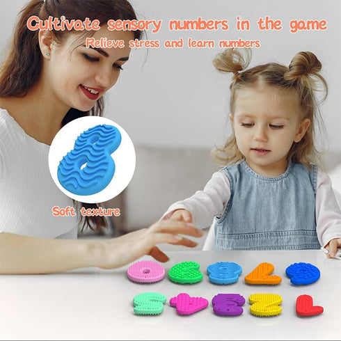 10PCS 123 Gift(10 Sensory Toys & Number Learning - Soft Silicone Stones with Keychains, Montessori Math Toys