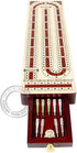 Continuous Cribbage Board with Alphabet e Shape Inlaid in Maple and Bloodwood, 12.4" - 3 Tracks, Storage Drawer for