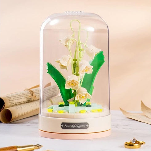 MEIEST Set Building Blocks Flowers Bouquet with Music Box and Dust-Proof Dome,Artificial Particle Flower Collection