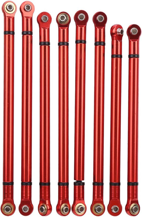 VGEBY 8Pcs Lightweight Aluminium Alloy RC Link Rod Kit, 1:10 Scale Pull Rod for Aixal SCX10 1/10 RC Car (Red)
