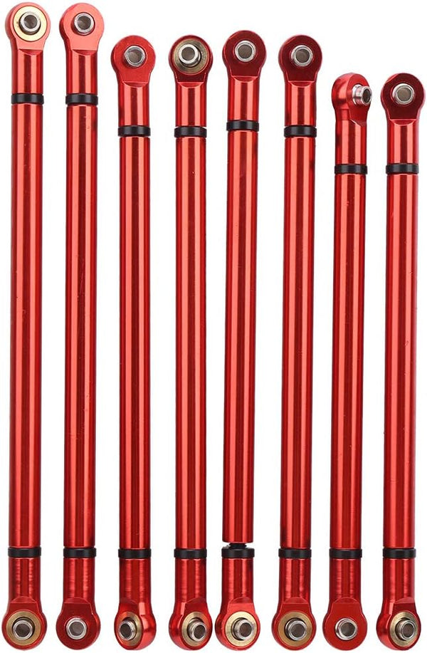 VGEBY 8Pcs Lightweight Aluminium Alloy RC Link Rod Kit, 1:10 Scale Pull Rod for Aixal SCX10 1/10 RC Car (Red)