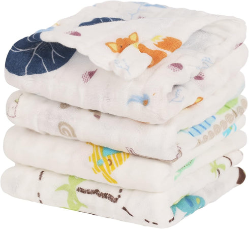 lasoftan 100% 10 20 inch, 4 Pack, Baby Muslin Burp Cloths, Cotton Burping Cloths Super Absorbent Soft, Bath Towel Burp