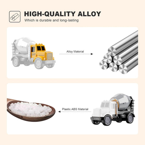Alloy Mini Construction Vehicles, 8Pcs Die-cast Set, Excavators, Mixer Truck, Bulldozers, Pull Back Toys for Kids