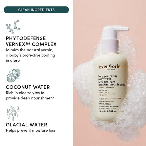 8.5 oz. Evereden Protecting Baby Body Wash and Shampoo | Clean & Gentle Baby Care | Non-toxic & Fragrance Free