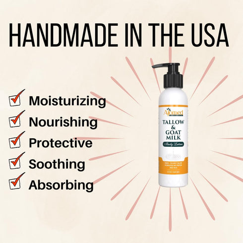 (12oz Tallow & Goat Milk Body Lotion, dry, Sensitive Skin, moisturizier Lotion - tallow for skin cream, Soothes Dry