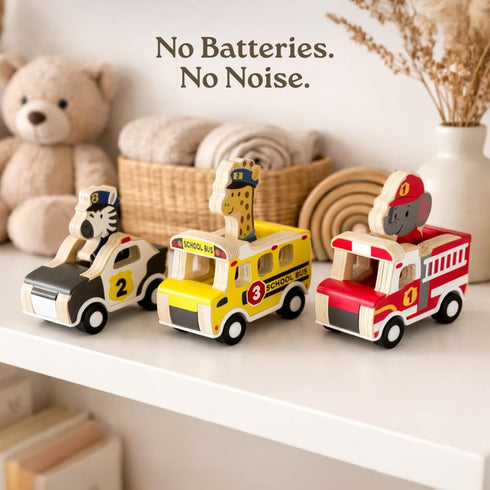 1 2 1-3 6-12 Little Acorn, Wooden Pull Back Cars with Mix & Match Characters | Montessori Toys for & Year Old | Car