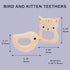 Toys - Bird & Kitten Teethers, 2pc Wooden Teething Toys for Babies, Natural Wood Animal Chew Toy for Sore Gums