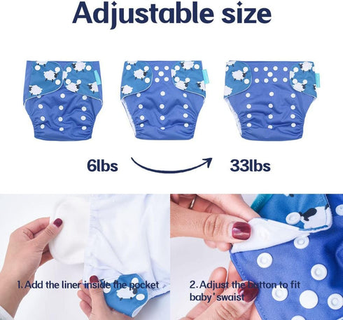 Happy Flute 4 Sets HappyFlute Newborn Baby Cloth Pocket Diapers One Size Adjustable Reusable for Baby Boys and Girls(No