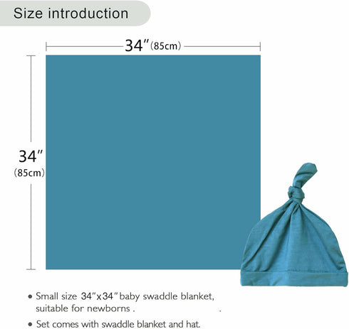 Newborn Swaddle Blanket with Hat Set - Hospital Receiving Blankets for Girls Boys (Teal)