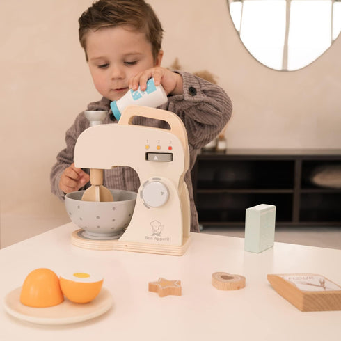 Wooden Mixer Set by New Classic Toys - Pretend Play Toy for Kids Cooking Simulation, Educational Toy for Preschool Age