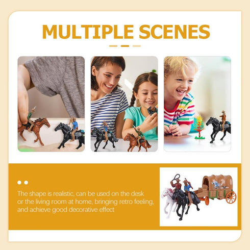 Western Figures Horse Carriage Model Playset, Plastic West Figurines Riding Horse Action Figure Educational Toys for