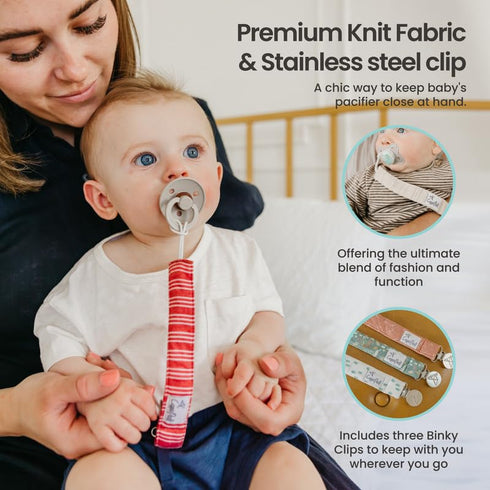3-Pack: Copper Pearl Pacifier Clip Premium Knit Binky Clips for Baby Girls and Boys - Stylish Stainless Steel Pacifier