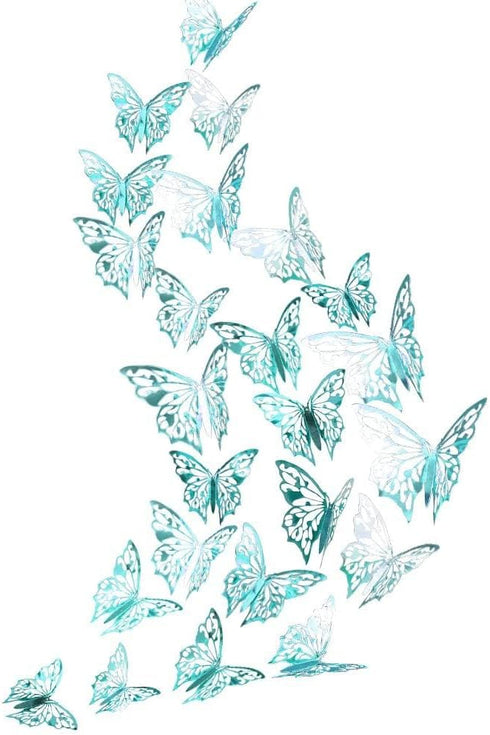 Cheerland 48 Pcs 3D Teal Blue Butterfly Wall Stickers, Removable Metallic Room Decals for Nursery & Party Decorations