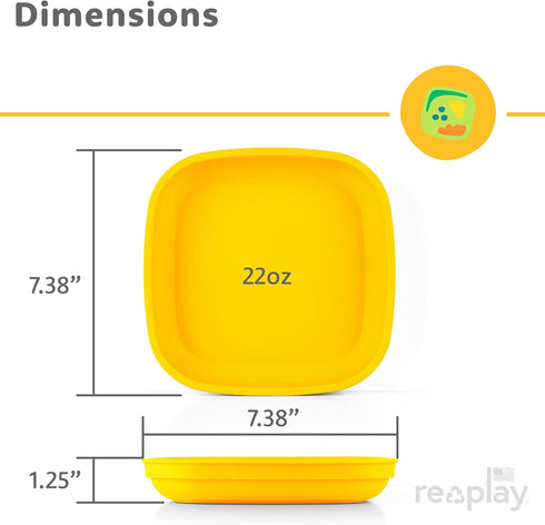 22 Oz. 3 Set 3-7.37" 7.37" 1.25" Re-Play Toddler Plates - Deep-Walled Flat Kids Plates with Lids - Dishwasher