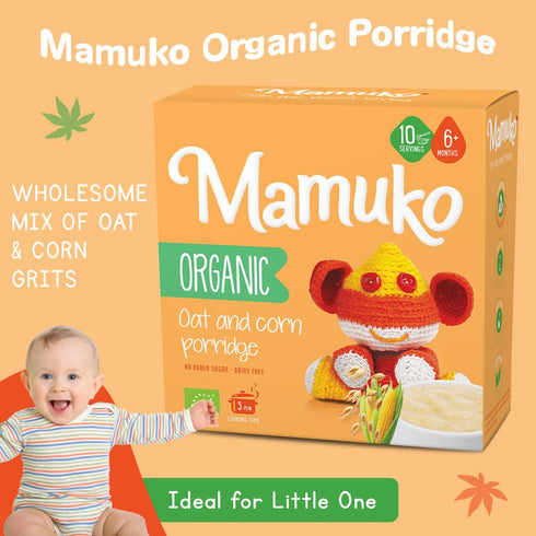 MAMUKO (200g 10 Organic Oat & Corn Grits Porridge - High Fiber Porridge with No Added Sugar, Milk & Preservatives