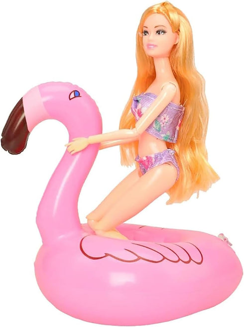 9 Pcs Pool Floaties Swim Accessories Set for 11.5 Inch Girl Dolls, Inflatable Drink Holder for Pool Parties